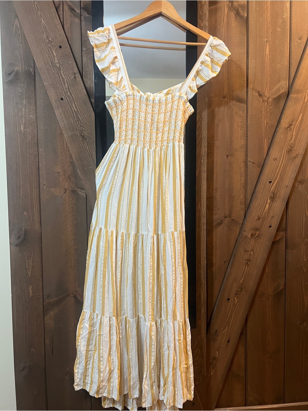 BLUE ISLAND Yellow Stripe Smocked Maxi Dress with cutout -Medium